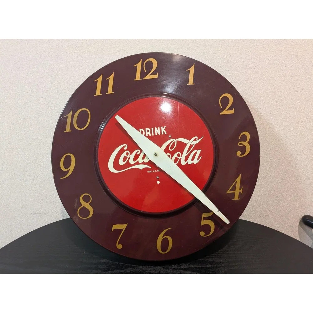 Vintage Coca-Cola Telechron Electric Wall Clock Advertising Sign Round Red 50s